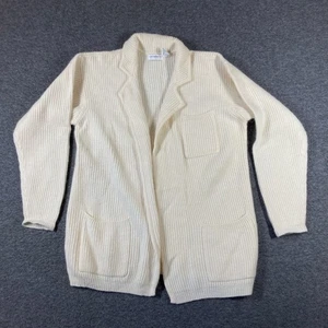 VTG Liz Claiborne Ribbed Fisherman Style Cardigan Women M Ivory Cozy Wool angora - Picture 1 of 8