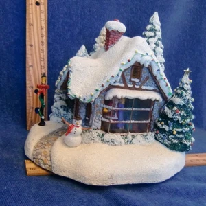 Teleflora Thomas Kinkade Lit Christmas Village 2005 Stillwater Cottage Santa OK+ - Picture 1 of 6