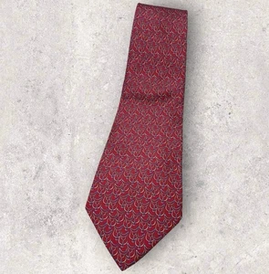 SALVATORE FERRAGAMO Silk Tie ITALY Burgundy Saddle Horse Stirrup W:3.8" EUC - Picture 1 of 5
