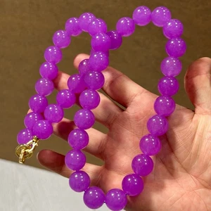 Collares amuleto cuentas jadeíta birmano violeta hielo natural 14 mm suerte - Imagen 1 de 9