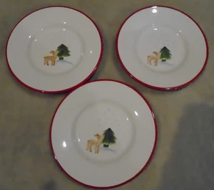 Set of 3 Pottery Barn Kids Christmas Ceramic Dessert Plates Reindeer Tree - Picture 1 of 14