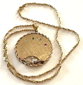 Vintage 1980er 14K Gold Charm 1,3/8" Anhänger mit 14K Gold 18" O/A Kette ~ 14gr. - Bild 1 von 12