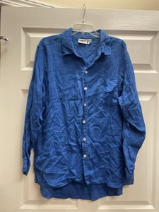 Chicos size 3 XL Blue Linen Long Sleeve Button Up Vintage Pit 25 29L Euc 6.50 SH - Picture 1 of 6