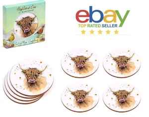 4er Set Highland Coo Kuh Untersetzer Glas Tasse Becher Tisch Getränk Matten von Jan Pashley - Bild 1 von 8