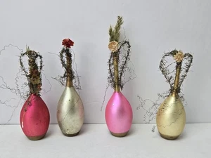 Vintage Christmas ornament glass wire wrapped cage flower vase set of 4 - Picture 1 of 10