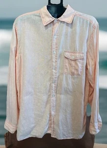 Weekender Casual Luau Edition  LargeMens Shirt Peach 100% Linen Camp Long Sleeve - Picture 1 of 6