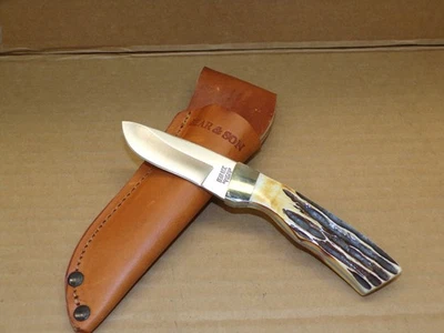 Cuchillo de caza Bear MGC 2012 6,5" hoja fija ~ Ciervo con funda de cuero - Nuevo de Lote Antiguo Foto 1 de 4