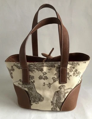 Bolso de Mano Liz Claiborne Toile de Jouy Pequeño de Lona De Colección Forro Rojo Foto 1 de 4