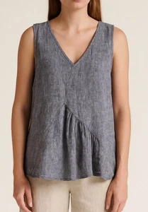 Locker geschnittenes graues gewebtes Tanktop aus Baumwoll-Leinen-Mischung - Bild 1 von 8