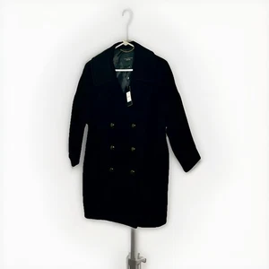 NWT Talbots Coat Sz 8 Black Wool Cashmere 3/4 Sleeve Above Knee Length Pea Style - Picture 1 of 12