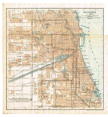 CHICAGO map Center of  1909     Original  Map City Plan  USA  Illinois map - Image 1 of 4