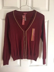 Merona Womens Burgundy Chain Trim Button Down Front Sweater Top Size Small - Picture 1 of 4