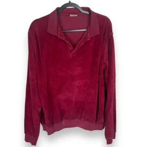 Vintage LL Bean Velour Burgundy Mens XL Polo Shirt Preppy Maroon Cozy Cabincore - Picture 1 of 11