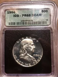 1956 Franklin Silver Half Deep Cameo Proof Type 2 Dollar ICG PR 68 DCAM! Rare** - Picture 1 of 9
