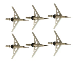 6PK Archery Hunting Compound Bow Arrow Broadheads 100 Grain 2 Sharp Blades - Picture 1 of 6