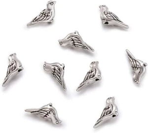 Bird Beads Antiqued Silver Spacers Jewelry Making Supplies Bulk Animal 50pcs - Picture 1 of 1