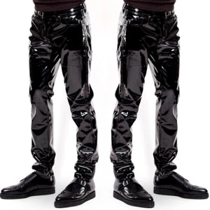 Hot Men's Pvc Leather Wetlook Pants Leggings Long Jeans Trousers Punk Party - Picture 1 of 7