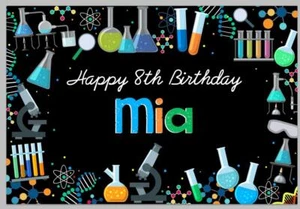 SCIENCE LAB BEAKERS MICROSCOPE BIRTHDAY PARTY BANNER BACKDROP DECORATION - Picture 1 of 4