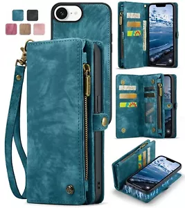 For Apple iPhone 16e PU leather Case Wallet Card Slots Zipper Money Holder Cover - Picture 1 of 32