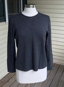 Pendleton 100% Merino Wool Beaded Sweater Women’s Large Charcoal Gray Embroider - Picture 1 of 6