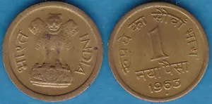 India 1963 1 Naya Paisa KM-8a Nickel Brass Mumbai Mint Choice UNC #4 - #88 - Picture 1 of 1