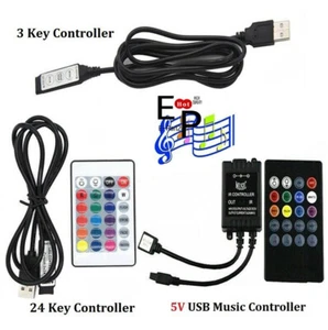4 Pin USB RGB LED Light Music Sound Controller For 3528 5050 1M 3Key 24Key - Picture 1 of 16