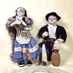 "Muñeca vintage de tela de arte popular mexicano para hombre y mujer delicada cara pintada 11""" - Imagen 1 de 8