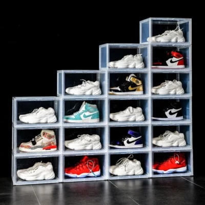 Magnetic Shoe Storage Box Drop Side/Front Sneaker Case Stackable Container XL - Image 1 of 4