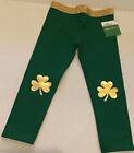 2T or 5T Toddler Girls&#39; St. Patrick&#39;s Pattys Day Green Leggings Gold Clover