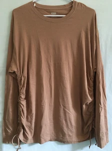 Victoria's Secret PINK Campus Ruched Tee Long Sleeve T Shirt Top Brown XL NEW - Picture 1 of 5