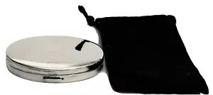 Compact double mirror oval shape Shiney Silvertone w black velvet case - Picture 1 of 4