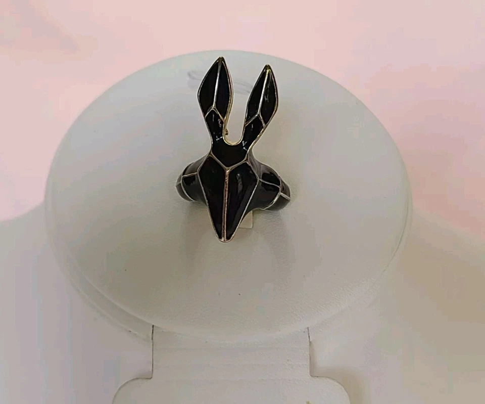 Anillo Cabeza Animal 3D Esmalte Negro Anubis Zorro Conejo Gótico Elastizado Expandible  Foto 1 de 4