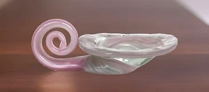 Mid-Century Sooner Glas Schmuckstück/Wechselschale rosa & weiß Wirbel, 6-3/4" lang - Bild 1 von 11