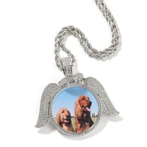 DIY Hip Hop Custom Angel Wings 30mm Photo Pendant Necklace TopBling 5A CZ Stones - Picture 1 of 14