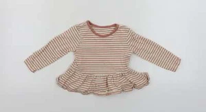 Camiseta básica de algodón a rayas rosa George Girls talla 2 años cuello redondo - Imagen 1 de 12