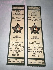 Baltimore Orioles Full Tickets May 23rd 1993 Cal Ripken Jr Game Streak. Ex - Picture 1 of 2