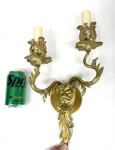 1 RESTORED Antique Vtg Wall Sconce French Rococo Art Deco Victorian Brass 2-Arm - Picture 1 of 18