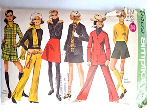 Jacket Skirt Pants Mini Pantskirt Jr 9 10 Simplicity 8409 Sewing Pattern Cut VTG - Picture 1 of 9