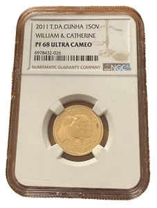 Tristan Da Cunha 2011 Gold 1 Sovereign NGC PF68UC William and Catherine - Picture 1 of 2