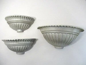 Vintage METALLGUSS Wand Pflanzgefäße Taschen Set 3 Blumenhalter Shabby Chic überstreichbar - Bild 1 von 13