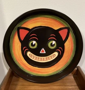 Vtg Department 56 Dept Halloween Black Cat Face Metal Tray Party Funny Spooky - Picture 1 of 6