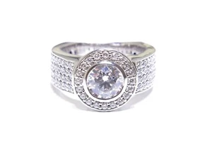 Anillo para hombre de plata .925 con bisel de circonita cúbica blanca de corte redondo/juego de puntas 16,5 g - Imagen 1 de 6