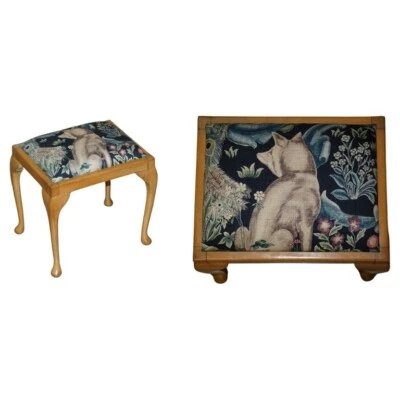 CIRCA 1930'S ENGLISH WALNUT WILLIAM MORRIS FOREST LINEN DRESSING TABLE STOOL - Image 1 of 4