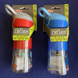 Set of 2 - Nuby Thirsty Kids Flip-It Reflex 12oz Cup Blue & Red 18m+ - Picture 1 of 7