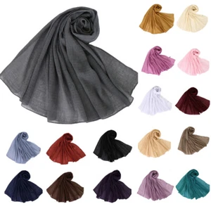 Voile Crinkle Scarf Women Muslim Hijab Shawl Wrap Headscarf Turban Plain Stoles - Picture 1 of 30