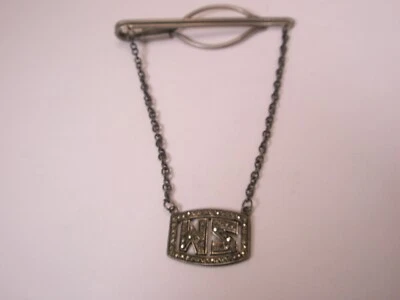 WS Monograma Iniciales PLATA ESTERLINA Cadena Vintage Colgante Barra Clip Foto 1 de 4