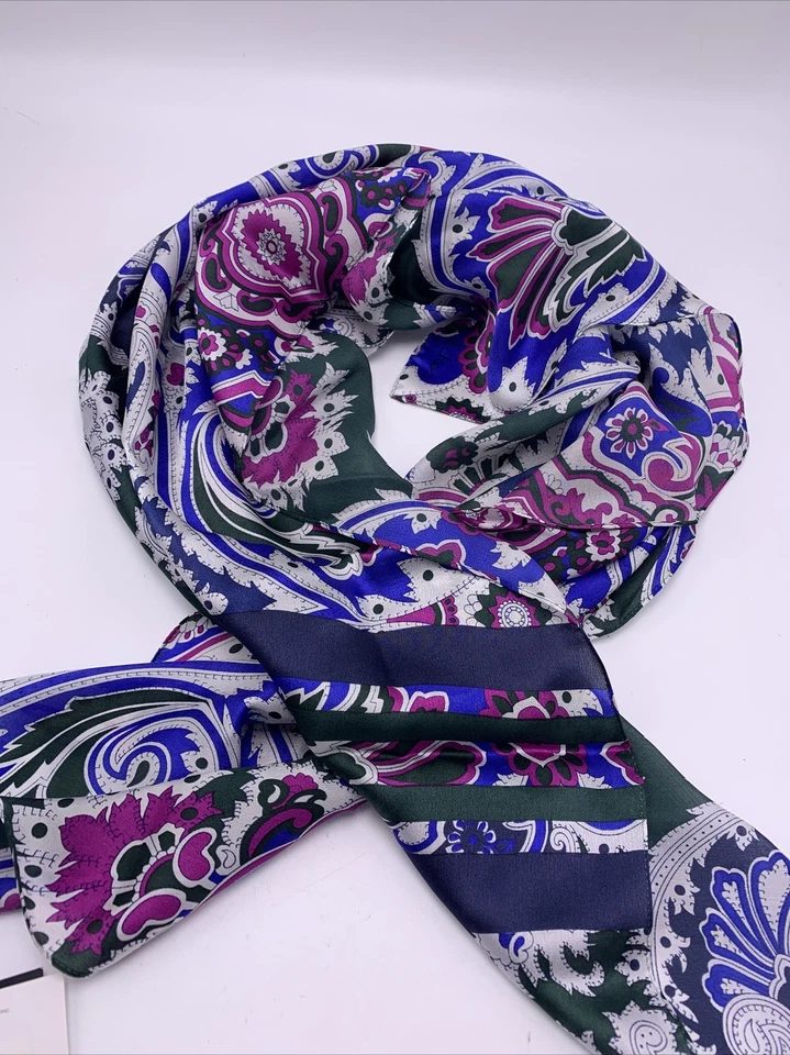 ECHO Silk Scarf Floral Tones Flowers Black Square K713a