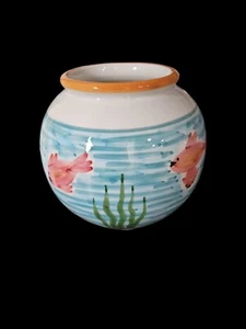 Vintage Pottery Barn Ceramic Fishbowl Vase~Handpainted~Made In Italy~Beach Decor - Picture 1 of 5