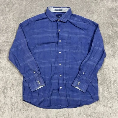 Camisa Tommy Bahama Para Hombres Mezcla de Lino Abotonada Azul Informal Transpirable Grande Foto 1 de 4