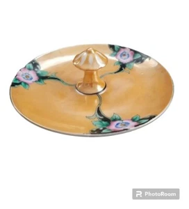 NORITAKE LEMON DISH 1918-1940.MORIMURA ORANGE LUSTERWARE CENTER HANDLE TRINKET - Picture 1 of 2